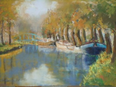 Peinture intitulée "Au bord du canal" par Françoise Sorrel, Œuvre d'art originale