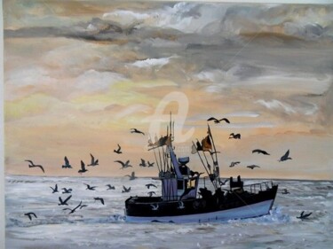 Peinture intitulée "Pêche en mer" par Fransua, Œuvre d'art originale, Acrylique