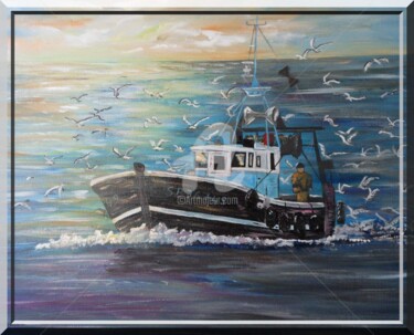 Peinture intitulée "retour de pêche" par Fransua, Œuvre d'art originale, Acrylique