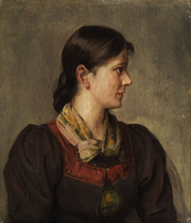 Pittura intitolato "Portrait d'une jeun…" da Franz Defregger, Opera d'arte originale, Olio