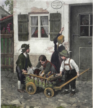 Pintura intitulada "Le teckel malade" por Franz Defregger, Obras de arte originais, Óleo
