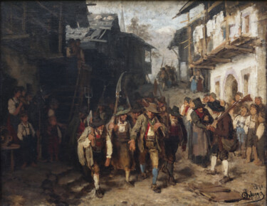 Pintura intitulada "La dernière levée" por Franz Defregger, Obras de arte originais, Óleo