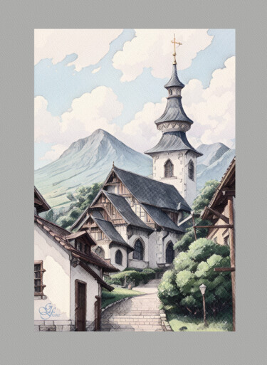 Digital Arts titled "Im Dorf" by Franz Grausenburger, Original Artwork, Digital Painting