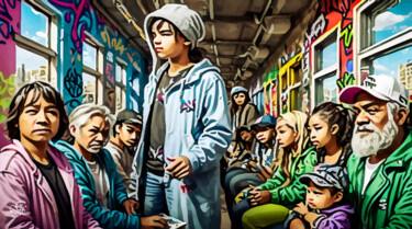 Digitale Kunst mit dem Titel "IN der U-Bahn 2" von Franz Grausenburger, Original-Kunstwerk, Digitale Malerei
