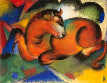 Peinture intitulée "Le taureau rouge" par Franz Marc, Œuvre d'art originale, Gouache