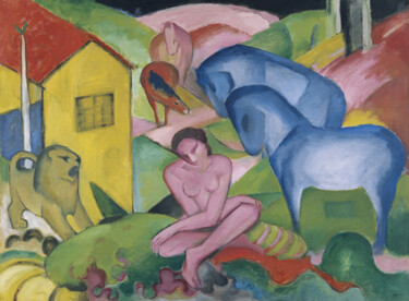 Painting titled "The dream" by Franz Marc, Original Artwork, Oil
