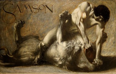 Malarstwo zatytułowany „Samson” autorstwa Franz Von Stuck, Oryginalna praca, Olej