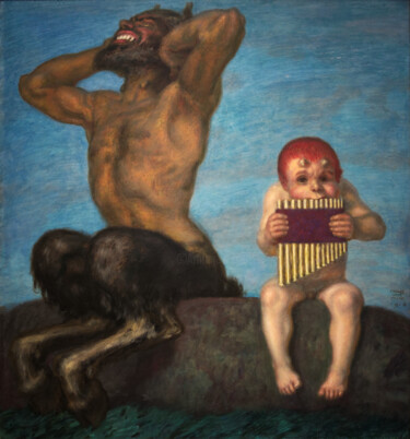 Schilderij getiteld "Dissonance" door Franz Von Stuck, Origineel Kunstwerk, Olie