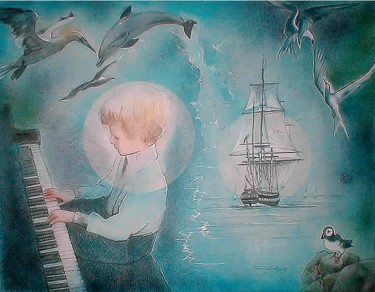 Картина под названием "Ode à la mer - Ode…" - Fran Zainal, Подлинное произведение искусства, Другой