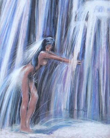 Рисунок под названием "La cascade" - Fran Zainal, Подлинное произведение искусства, Пастель