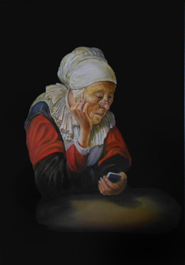 Pittura intitolato "vieille femme avec…" da Franzart, Opera d'arte originale, Olio