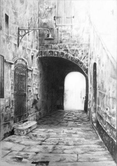 Disegno intitolato "vieille rue 8 (penc…" da Franzart, Opera d'arte originale, Matita