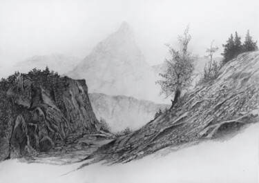 Disegno intitolato "Montagne dix - quic…" da Franzart, Opera d'arte originale, Matita
