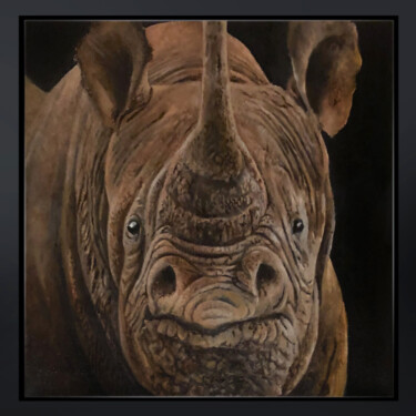 Schilderij getiteld "Black Rhino - portr…" door Franzart, Origineel Kunstwerk, Olie
