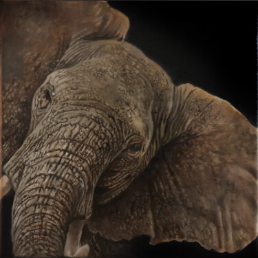 Painting titled "elephant 30x30" by Franzart, Original Artwork, Oil