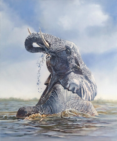 Painting titled "waterphant" by Franzart, Original Artwork, Oil