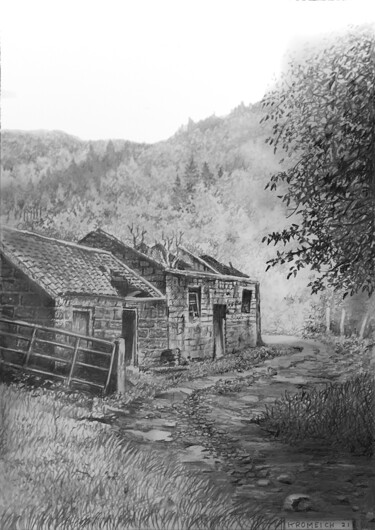 Drawing titled "maison abandonnée" by Franzart, Original Artwork, Pencil