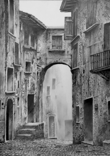 Drawing titled "Old Street Italy" by Franzart, Original Artwork, Graphite