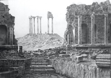 Dessin intitulée "Greek Ruins II, Fan…" par Franzart, Œuvre d'art originale, Graphite