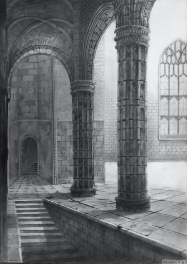 Dessin intitulée "Old Cathedral Inter…" par Franzart, Œuvre d'art originale, Graphite