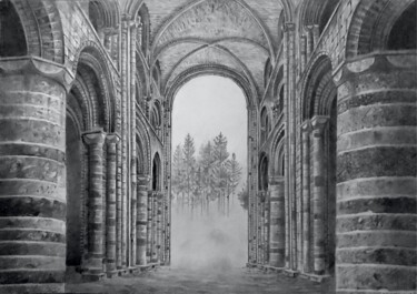 Zeichnungen mit dem Titel "Abandoned Church Ru…" von Franzart, Original-Kunstwerk, Graphit