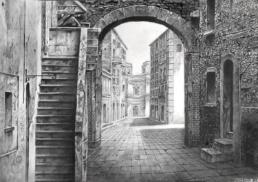 Рисунок под названием "Old street, Italian…" - Franzart, Подлинное произведение искусства, Карандаш