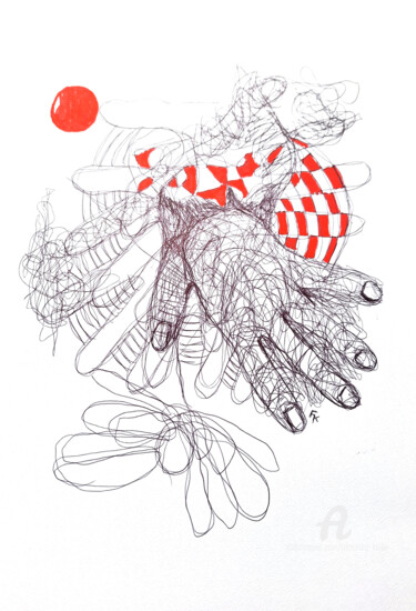 Zeichnungen mit dem Titel "Schwarz-Rot Nr. 2" von Franziska Kolbe, Original-Kunstwerk, Kugelschreiber