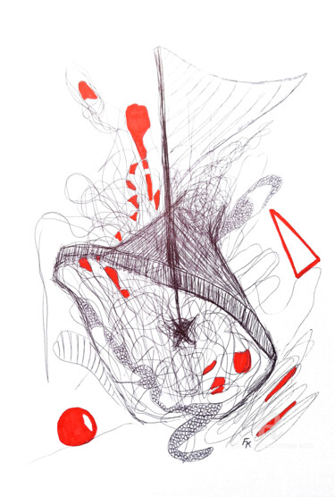 Рисунок под названием "Schwarz-Rot Nr. 4" - Franziska Kolbe, Подлинное произведение искусства, Шариковая ручка