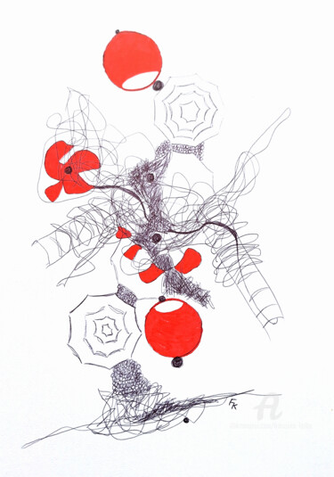 Drawing titled "Schwarz-Rot Nr. 5" by Franziska Kolbe, Original Artwork, Ballpoint pen