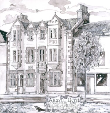 Drawing titled "Argyll Hotel, Lochg…" by Fraser Maciver (1960 - 2019), Original Artwork, Ink