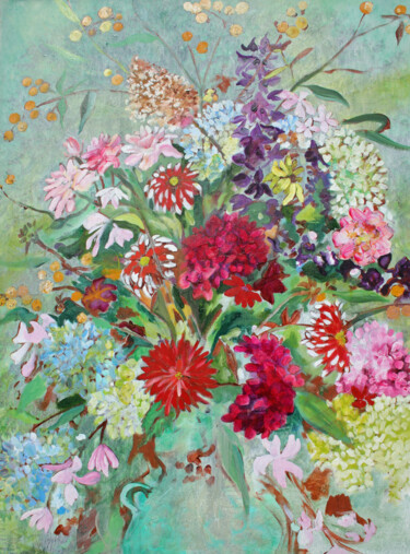 Painting titled "Septembral Flowers" by Fraser Maciver (1960 - 2019), Original Artwork, Oil
