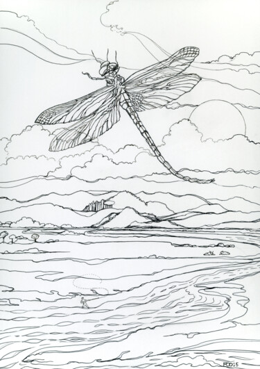 Drawing titled "The Wagon Dragonfly" by Fraser Maciver (1960 - 2019), Original Artwork, Ink