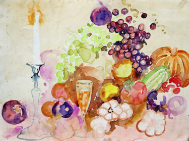 Painting titled "Still life - Candle…" by Fraser Maciver (1960 - 2019), Original Artwork, Watercolor