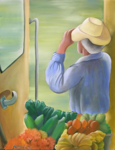 Peinture intitulée "Vendeur de fruits d…" par Fred Besnardiere, Œuvre d'art originale, Huile