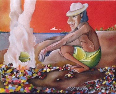 Pintura intitulada "Près du feu" por Fred Besnardiere, Obras de arte originais, Óleo