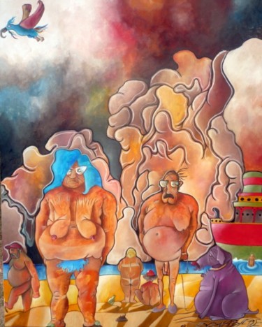 Картина под названием "Nudité de plagistes" - Fred Besnardiere, Подлинное произведение искусства, Масло