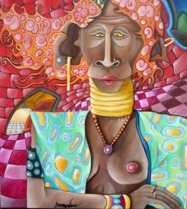 Schilderij getiteld "Femme guenon" door Fred Besnardiere, Origineel Kunstwerk, Olie