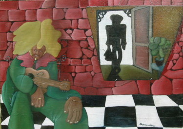 Картина под названием "L'ombre du bluesman" - Fred Besnardiere, Подлинное произведение искусства, Масло