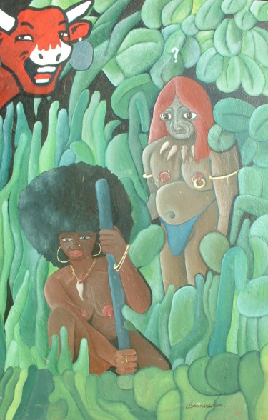 Malerei mit dem Titel "La vache Kiriozore" von Fred Besnardiere, Original-Kunstwerk, Öl