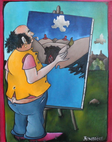 Картина под названием "Le peintre et sa mu…" - Fred Besnardiere, Подлинное произведение искусства, Масло