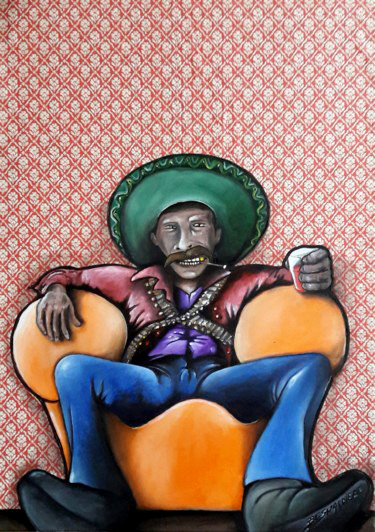 Painting titled "Pancho Villa" by Fred Besnardiere, Original Artwork, Oil
