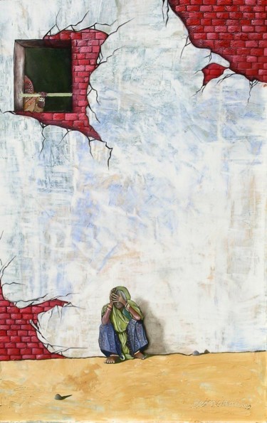Pintura intitulada "Au pied du mur" por Fred Besnardiere, Obras de arte originais, Óleo