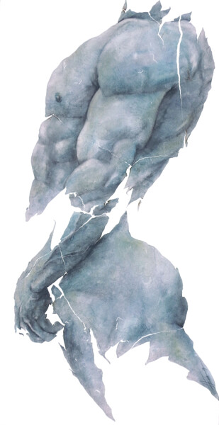 Ζωγραφική με τίτλο "profil bleu" από Fred Bonna, Αυθεντικά έργα τέχνης, Λάδι Τοποθετήθηκε στο Ξύλινο φορείο σκελετό