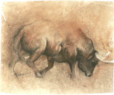 Painting titled "Toro" by Fred Bonna, Original Artwork, Oil Mounted on Wood Stretcher frame