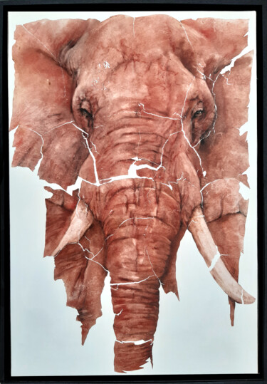 Pintura intitulada "Tête d'Eléphant." por Fred Bonna, Obras de arte originais, Óleo