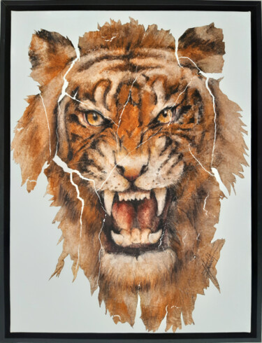 Painting titled "Tête de Tigre" by Fred Bonna, Original Artwork, Oil
