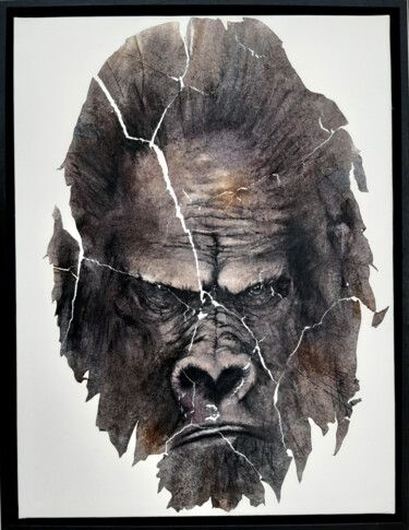 Painting titled "Tête de Gorille" by Fred Bonna, Original Artwork, Oil