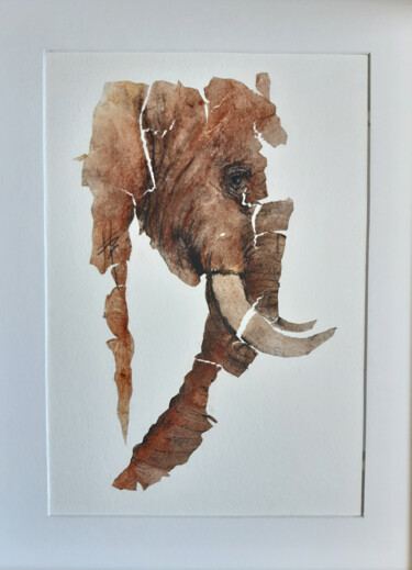 Schilderij getiteld "Tête d'éléphant pro…" door Fred Bonna, Origineel Kunstwerk, Olie
