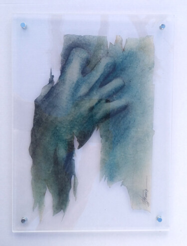 Peinture intitulée "Main bleue" par Fred Bonna, Œuvre d'art originale, Huile Monté sur Plexiglas