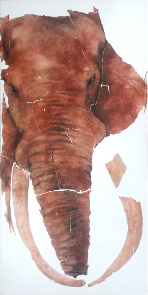 Pittura intitolato "Tête d'éléphant ocr…" da Fred Bonna, Opera d'arte originale, Olio Montato su Telaio per barella in legno